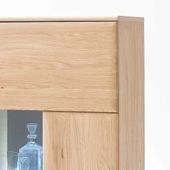 Wohnen Highboard 2-türig mit Glas-Einsatz Pontros in Eiche Bianco teilmassiv