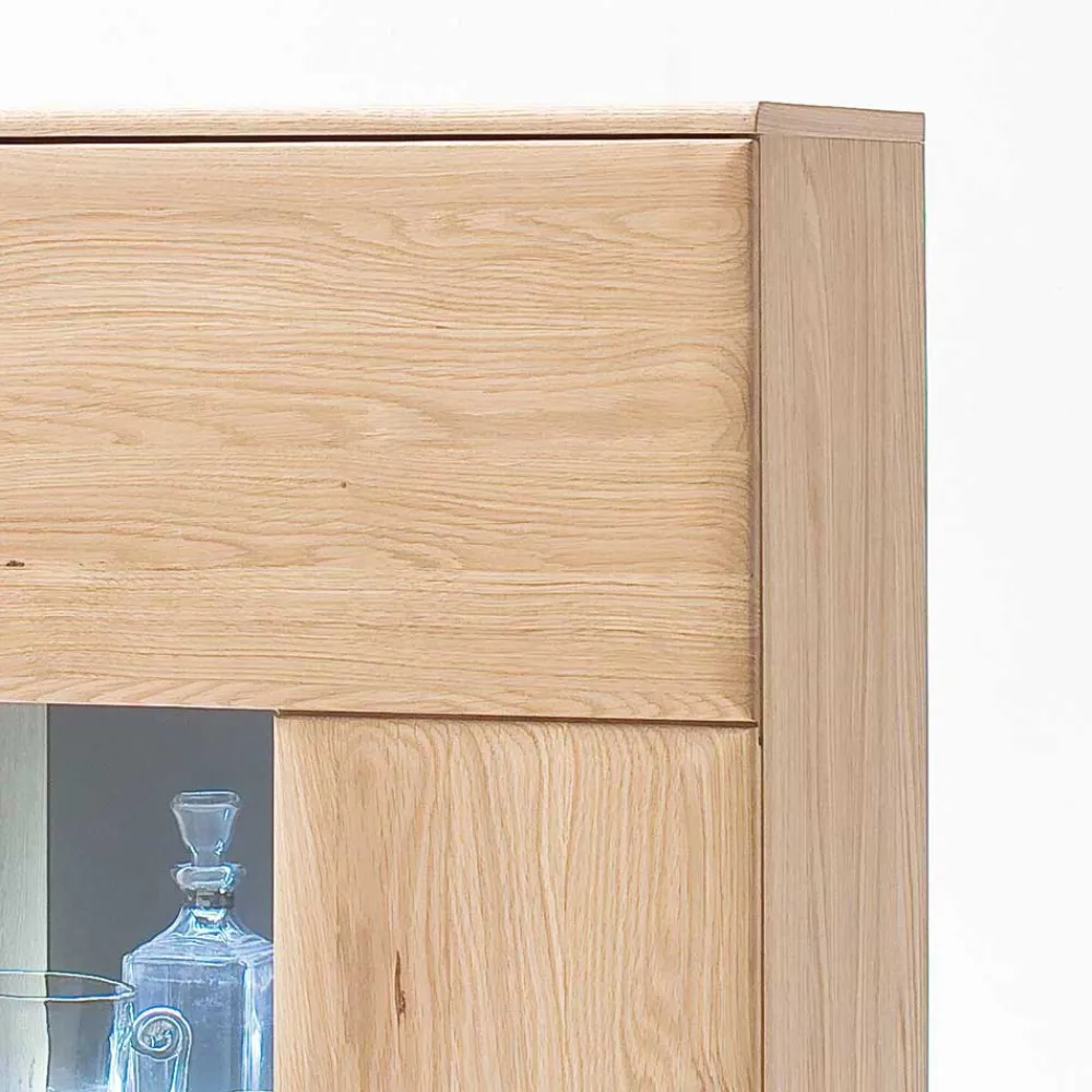 Wohnen Highboard 2-türig mit Glas-Einsatz Pontros in Eiche Bianco teilmassiv