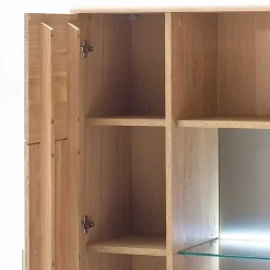 Wohnen Highboard 2-türig mit Glas-Einsatz Pontros in Eiche Bianco teilmassiv