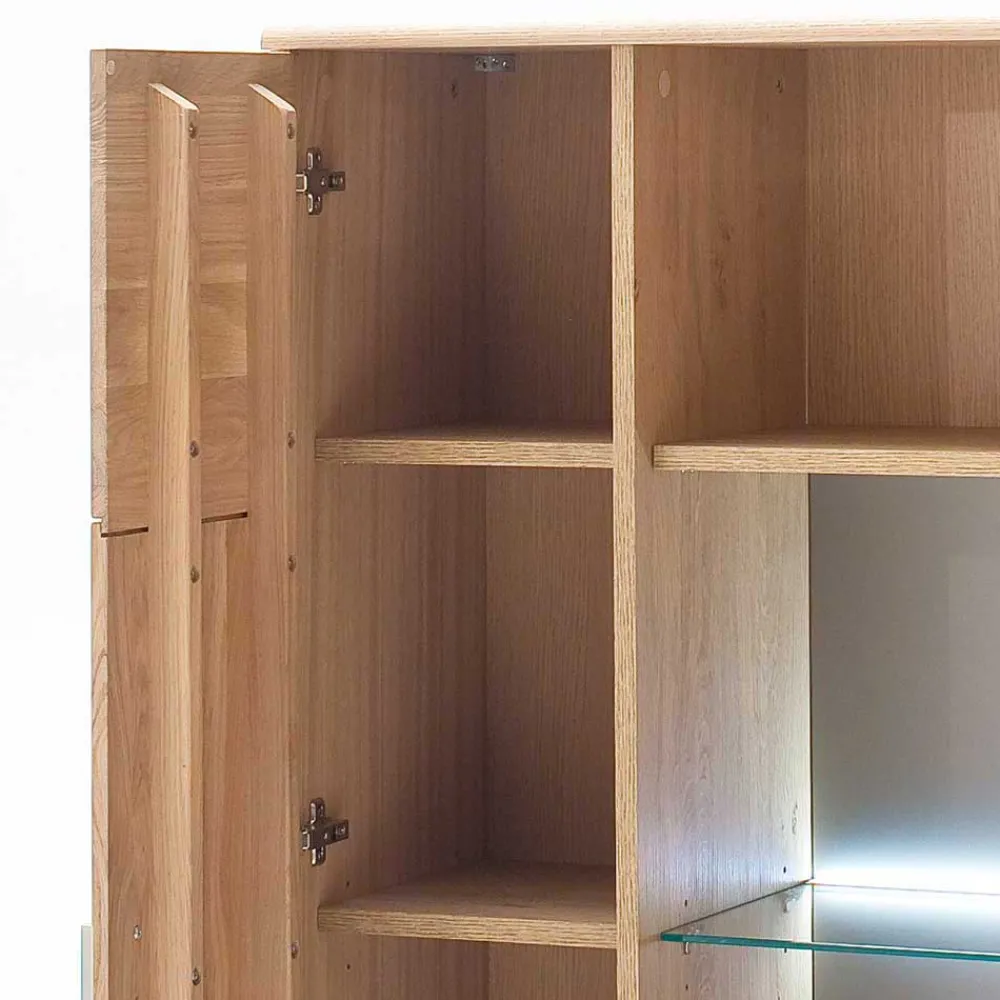 Wohnen Highboard 2-türig mit Glas-Einsatz Pontros in Eiche Bianco teilmassiv
