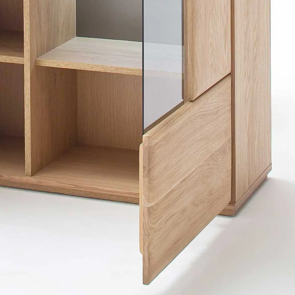 Wohnen Highboard 2-türig mit Glas-Einsatz Pontros in Eiche Bianco teilmassiv