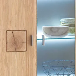 Wohnen Highboard 2-türig mit Glas-Einsatz Pontros in Eiche Bianco teilmassiv