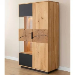 Wohnen Highboard Vitrine aus Eiche und Glas - Masicuri