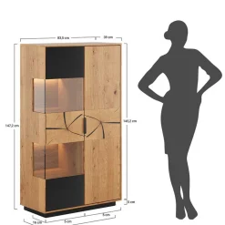 Wohnen Highboard Vitrine aus Eiche und Glas - Masicuri