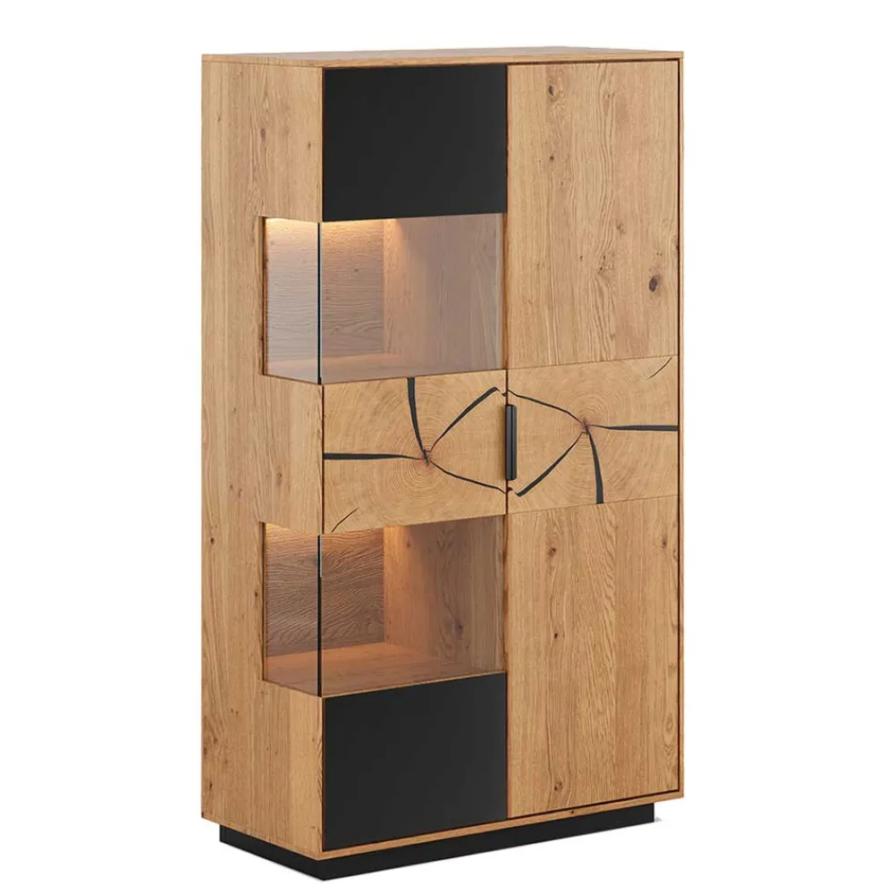 Wohnen Highboard Vitrine aus Eiche und Glas - Masicuri