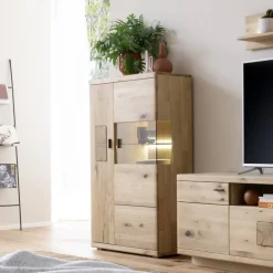 Wohnen Esszimmerschränke|Highboards*Highboard Vitrine aus hellem Asteiche Massivholz - Losiamos