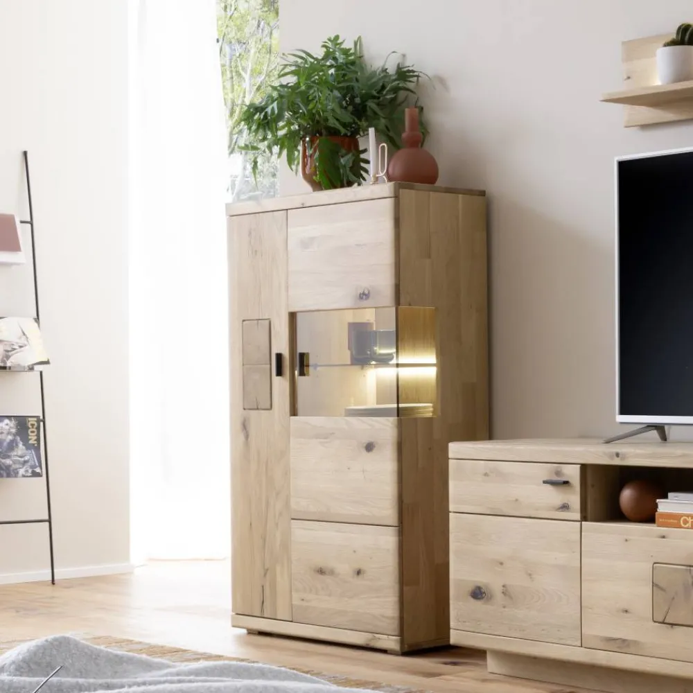 Wohnen Esszimmerschränke|Highboards*Highboard Vitrine aus hellem Asteiche Massivholz - Losiamos