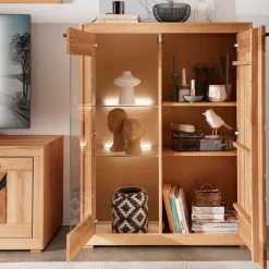 Wohnen Highboard Vitrine aus Kernbuche Massivholz - Sarosca