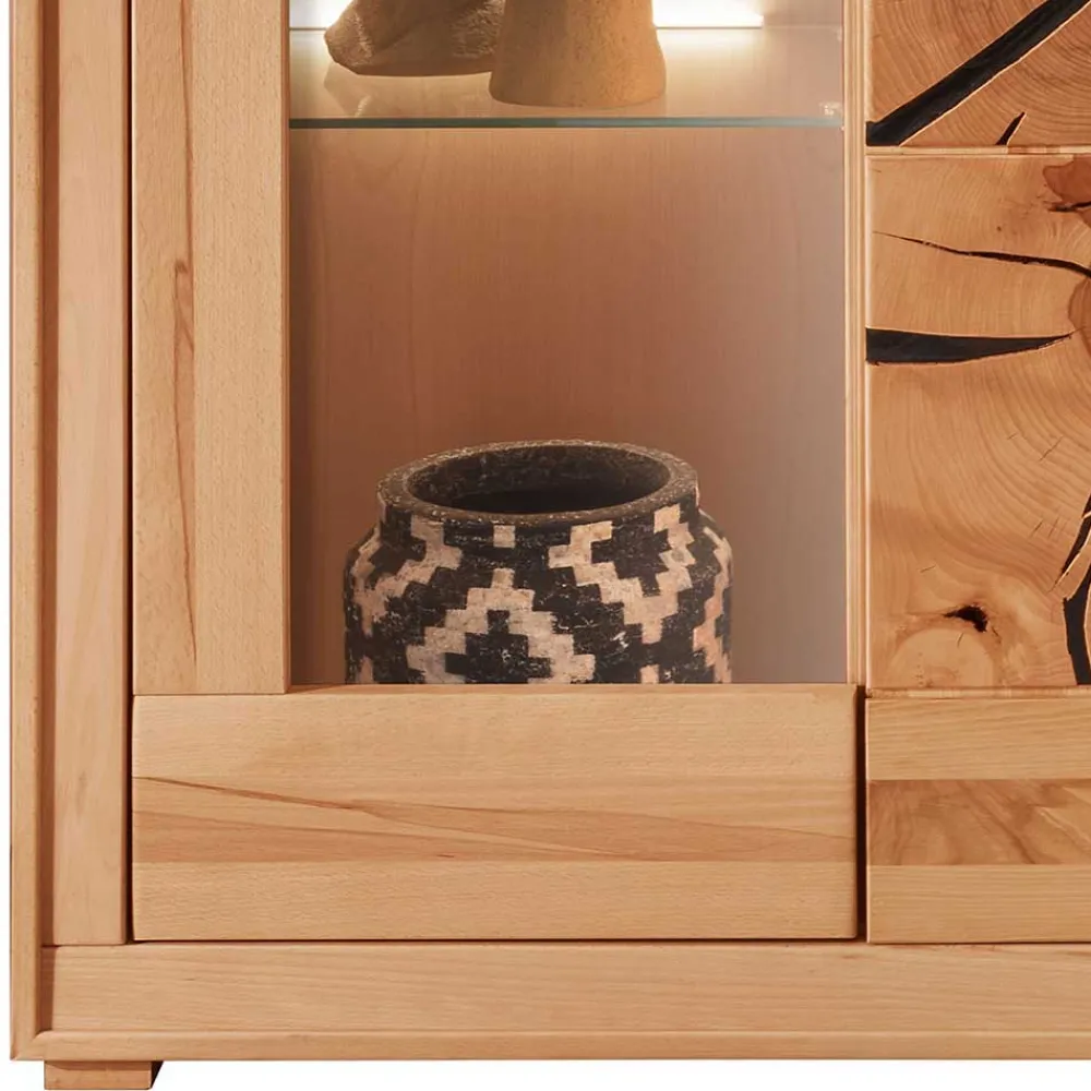 Wohnen Highboard Vitrine aus Kernbuche Massivholz - Sarosca