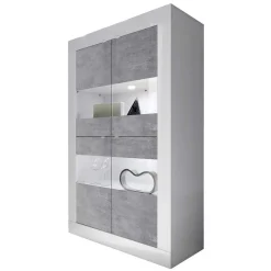 Wohnen Highboard Vitrine in Beton Optik & Weiß HG - Narandu