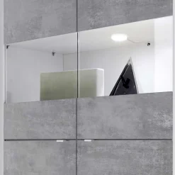 Wohnen Highboard Vitrine in Beton Optik & Weiß HG - Narandu