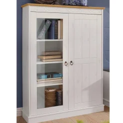 Wohnen Landhausmöbel|Vitrinen*Highboard Vitrine in Weiß und Kiefer Honig - Zentra