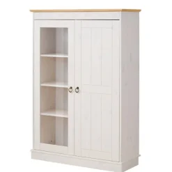 Wohnen Landhausmöbel|Vitrinen*Highboard Vitrine in Weiß und Kiefer Honig - Zentra