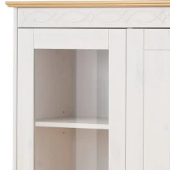 Wohnen Landhausmöbel|Vitrinen*Highboard Vitrine in Weiß und Kiefer Honig - Zentra