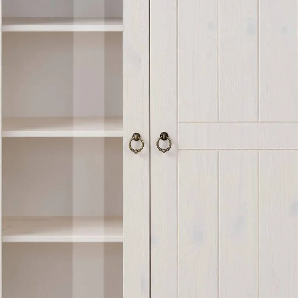 Wohnen Landhausmöbel|Vitrinen*Highboard Vitrine in Weiß und Kiefer Honig - Zentra