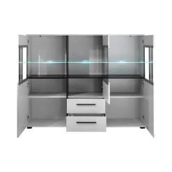 Wohnen Highboards|Esszimmerschränke*Highboard Vitrine Jetongos in Weiß Hochglanz Glas