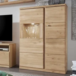 Wohnen Highboard Vitrine Smonia aus Wildeiche Bianco