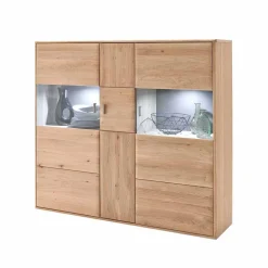 Wohnen Highboard Vitrine Vernella aus Eiche hell geölt