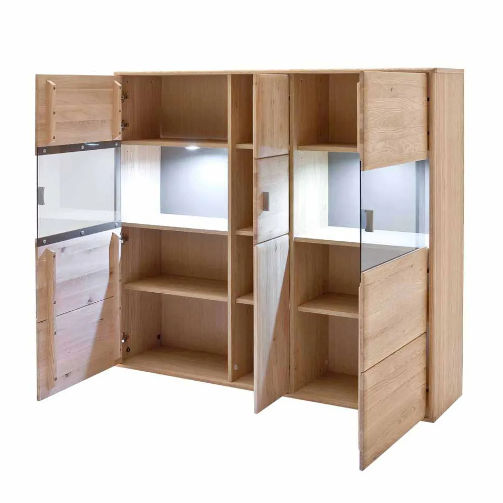 Wohnen Highboard Vitrine Vernella aus Eiche hell geölt