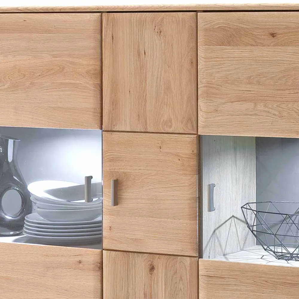 Wohnen Highboard Vitrine Vernella aus Eiche hell geölt