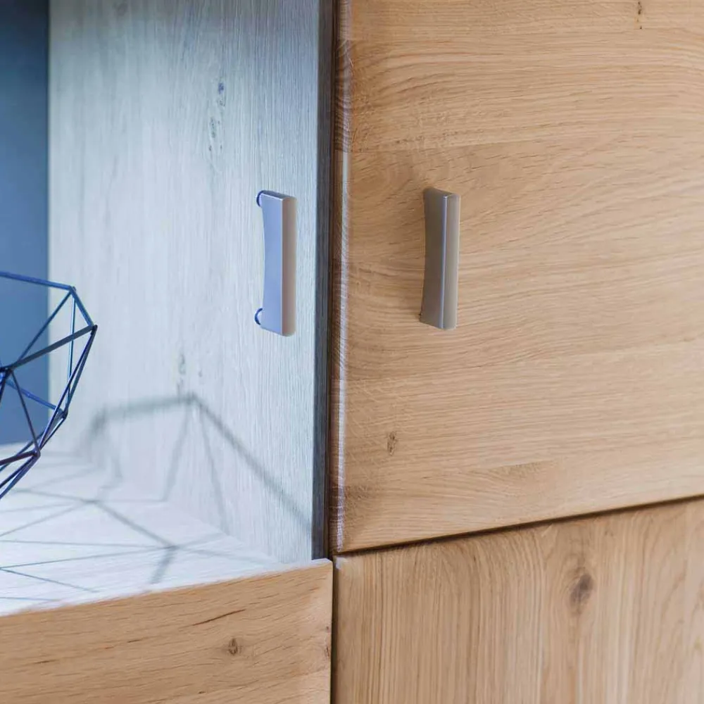 Wohnen Highboard Vitrine Vernella aus Eiche hell geölt