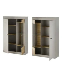 Wohnen Wohnzimmer Komplett*Highboard Vitrinen Set in Hellgrau - Lioscas (zweiteilig)