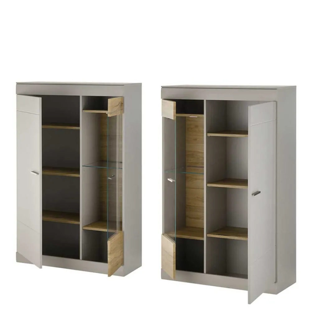 Wohnen Wohnzimmer Komplett*Highboard Vitrinen Set in Hellgrau - Lioscas (zweiteilig)