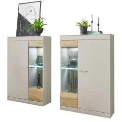 Wohnen Wohnzimmer Komplett*Highboard Vitrinen Set in Hellgrau - Lioscas (zweiteilig)