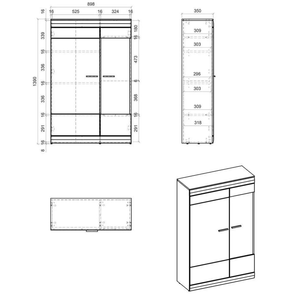 Wohnen Wohnzimmer Komplett*Highboard Vitrinen Set in Hellgrau - Lioscas (zweiteilig)