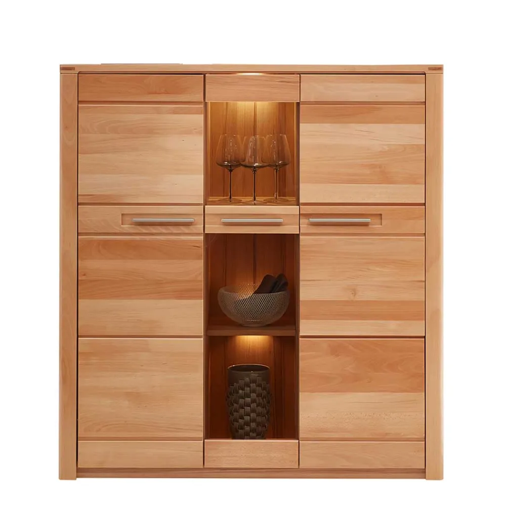 Wohnen Highboard Vitrinenschrank aus Kernbuche massiv - Amyonta