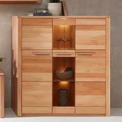Wohnen Highboard Vitrinenschrank aus Kernbuche massiv - Amyonta