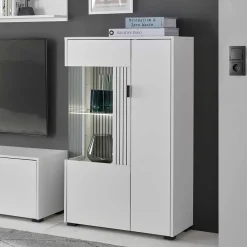 Wohnen Küchenschränke|Vitrinen*Highboard-Vitrine in Weiß - Dualkos