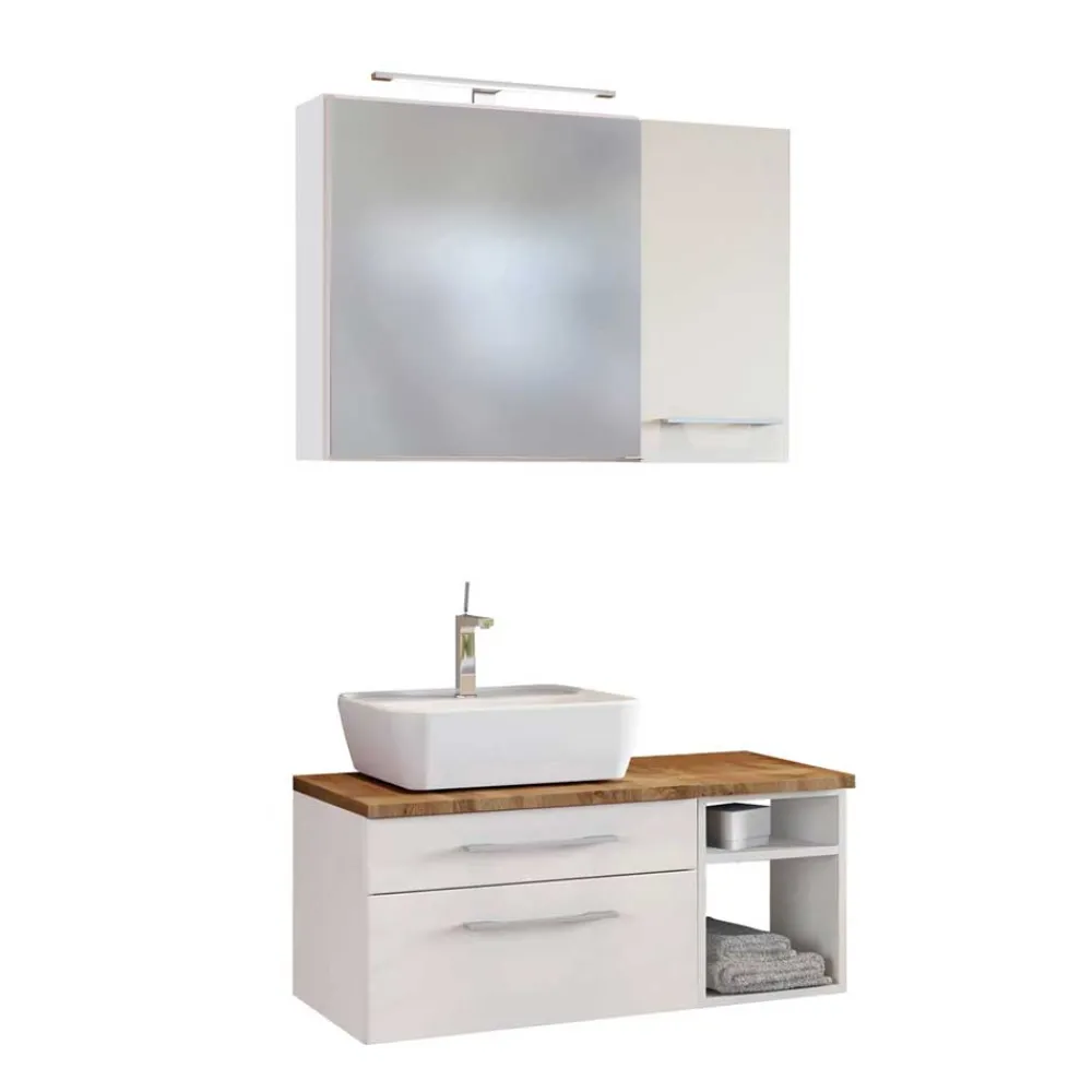 Wohnen Badezimmer Komplett*Hänge-Badmöbel in Weiß Wildeiche - Enwicos (dreiteilig)