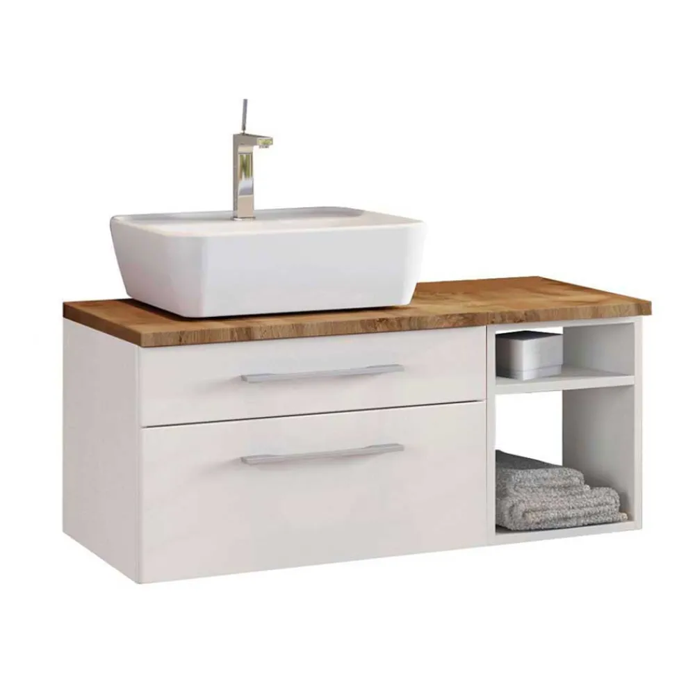 Wohnen Badezimmer Komplett*Hänge-Badmöbel in Weiß Wildeiche - Enwicos (dreiteilig)