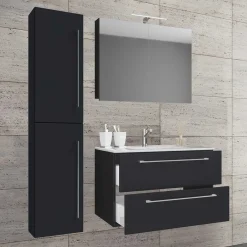 Wohnen Badezimmer Komplett*Hängende Badeinrichtung in Schwarz - Gloriella (dreiteilig)