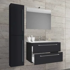 Wohnen Badezimmer Komplett*Hängende Badeinrichtung Set in Schwarz - Gloriella (dreiteilig)