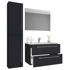 Wohnen Badezimmer Komplett*Hängende Badeinrichtung Set in Schwarz - Gloriella (dreiteilig)