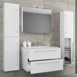 Wohnen Badezimmer Komplett*Hängende Badmöbel in Weiß als Set - Ipsum (vierteilig)