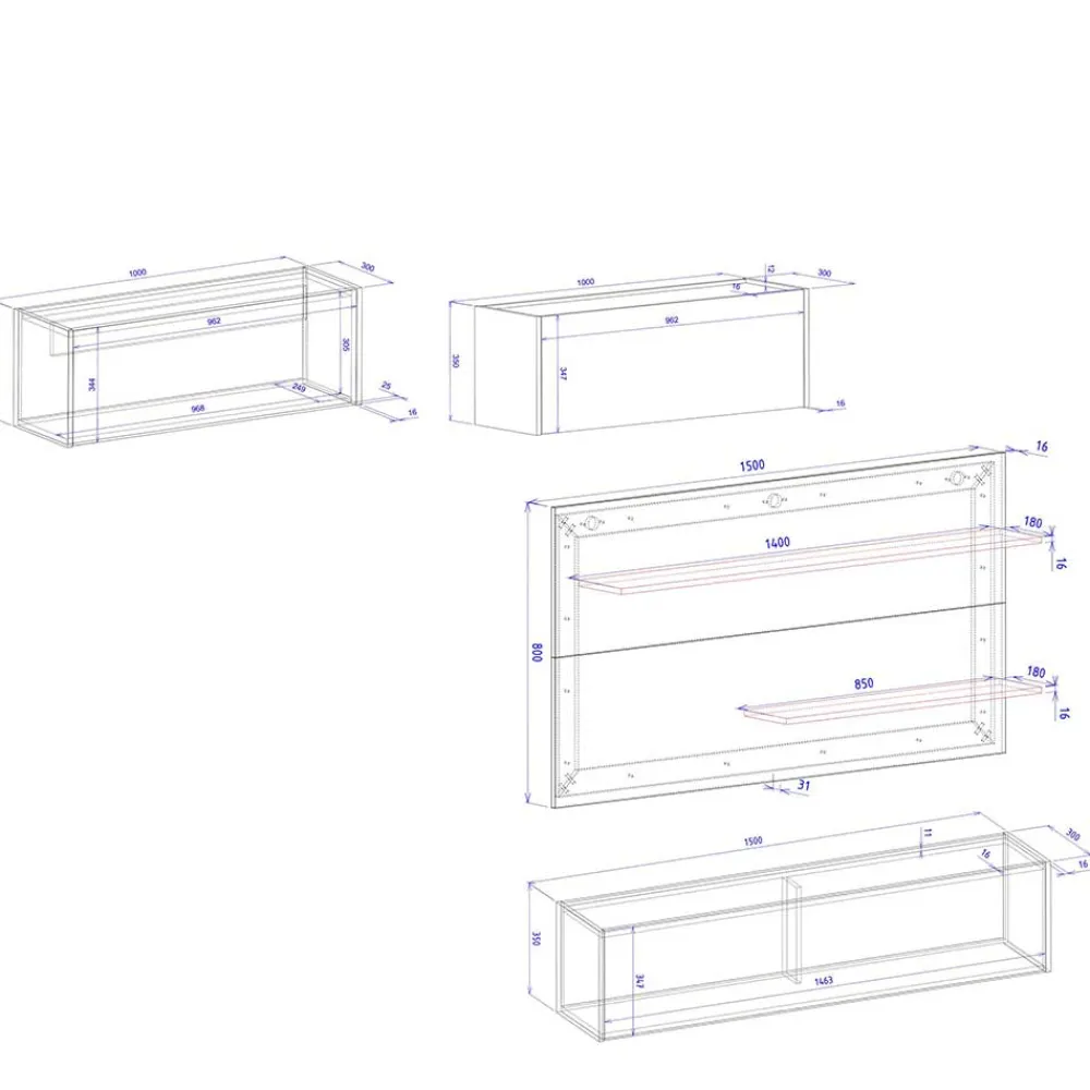 Wohnen Wohnwände|Wohnwand*Hängende TV Anbauwand Möbelset - Ahilav (vierteilig)