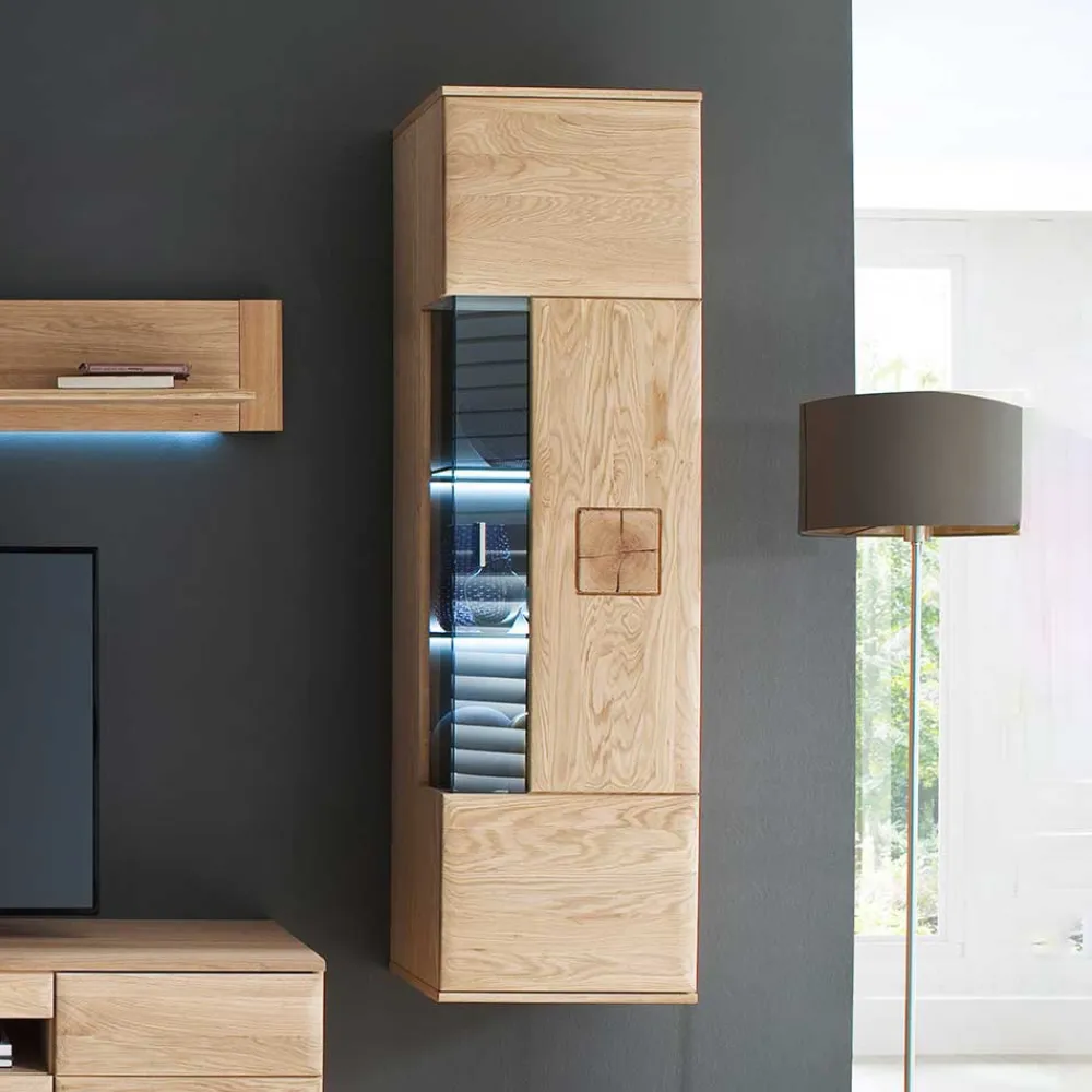 Wohnen Hängende Vitrine in Eiche Bianco teilmassiv Pontros 1-türig