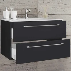 Wohnen Schwarze Möbel|Weiße Möbel*Hängende Waschkommode mit Einlassbecken - Gloriella