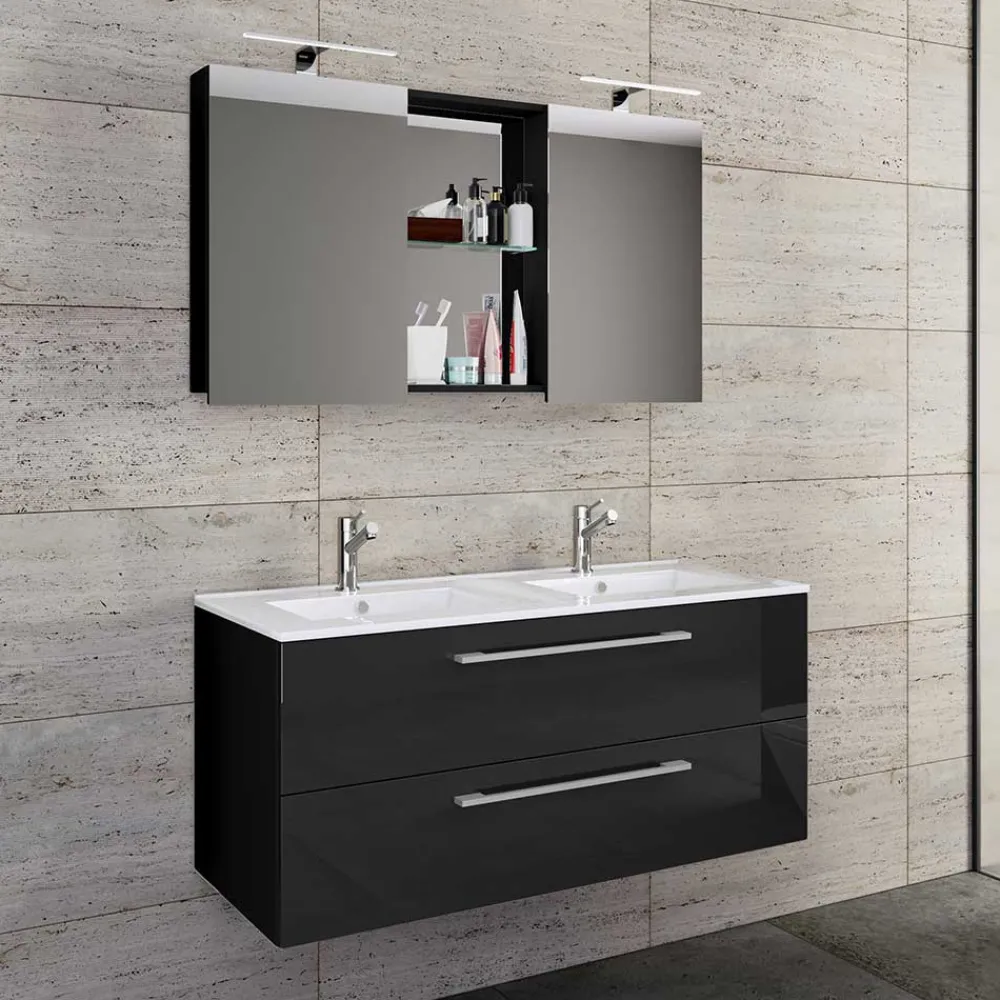 Wohnen Glasmöbel|Badezimmer Komplett*Hängender Doppel-Waschplatz Set - Vinkoja (zweiteilig)