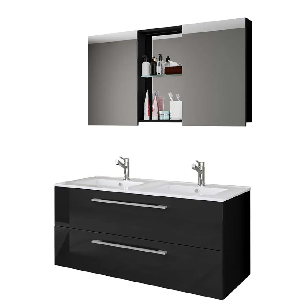 Wohnen Glasmöbel|Badezimmer Komplett*Hängender Doppel-Waschplatz Set - Vinkoja (zweiteilig)