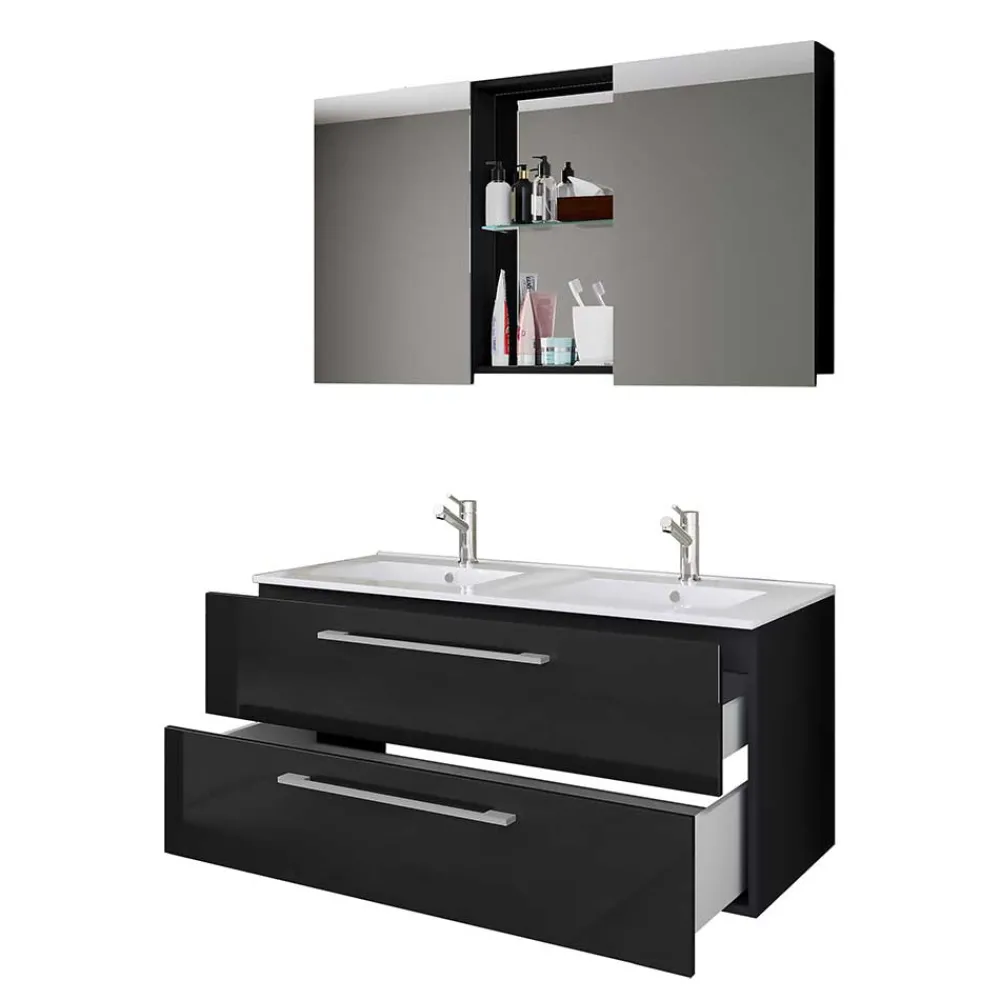 Wohnen Glasmöbel|Badezimmer Komplett*Hängender Doppel-Waschplatz Set - Vinkoja (zweiteilig)