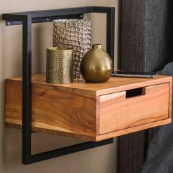 Wohnen Kommoden|Nachttische*Hängender Wand-Nachttisch aus Akazie Massivholz - Lescas