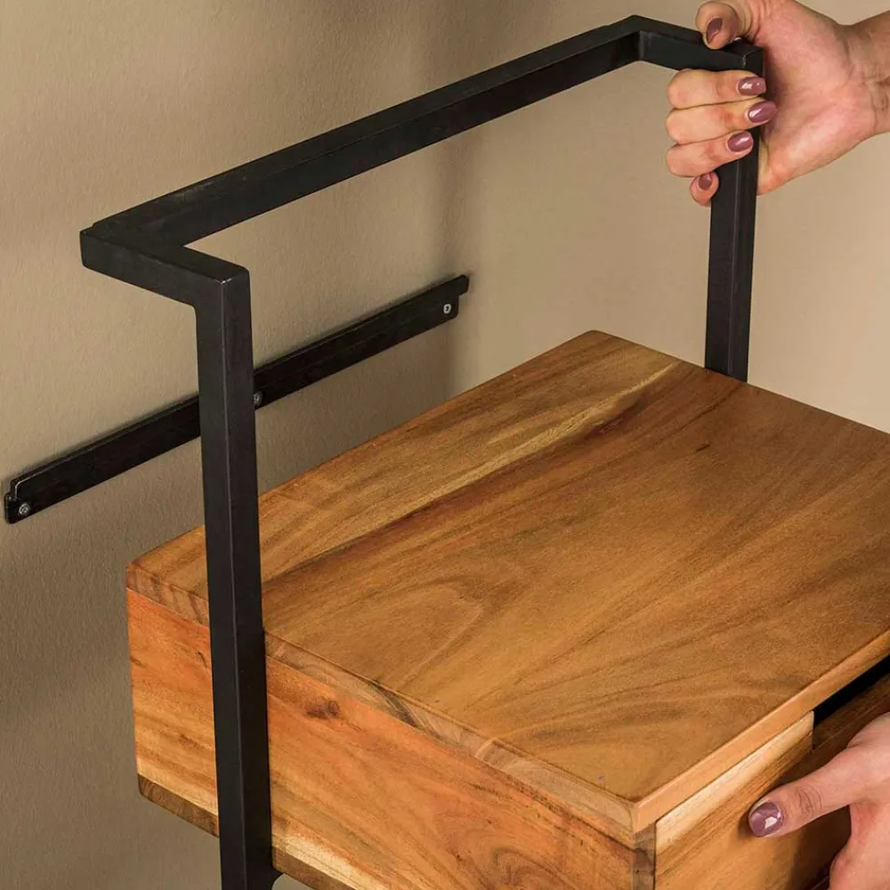 Wohnen Kommoden|Nachttische*Hängender Wand-Nachttisch aus Akazie Massivholz - Lescas