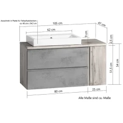 Wohnen Waschtisch|Waschbeckenunterschränke*Hängender Waschtisch mit aufgesetztem Becken - Jambi