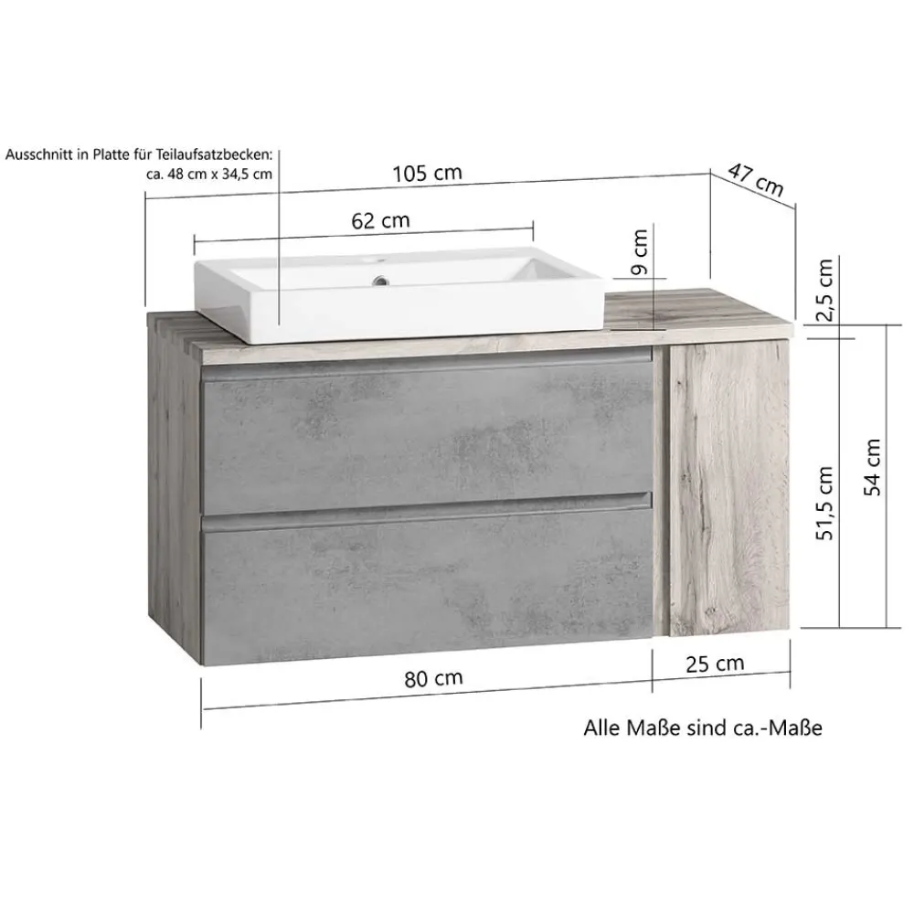 Wohnen Waschtisch|Waschbeckenunterschränke*Hängender Waschtisch mit aufgesetztem Becken - Jambi