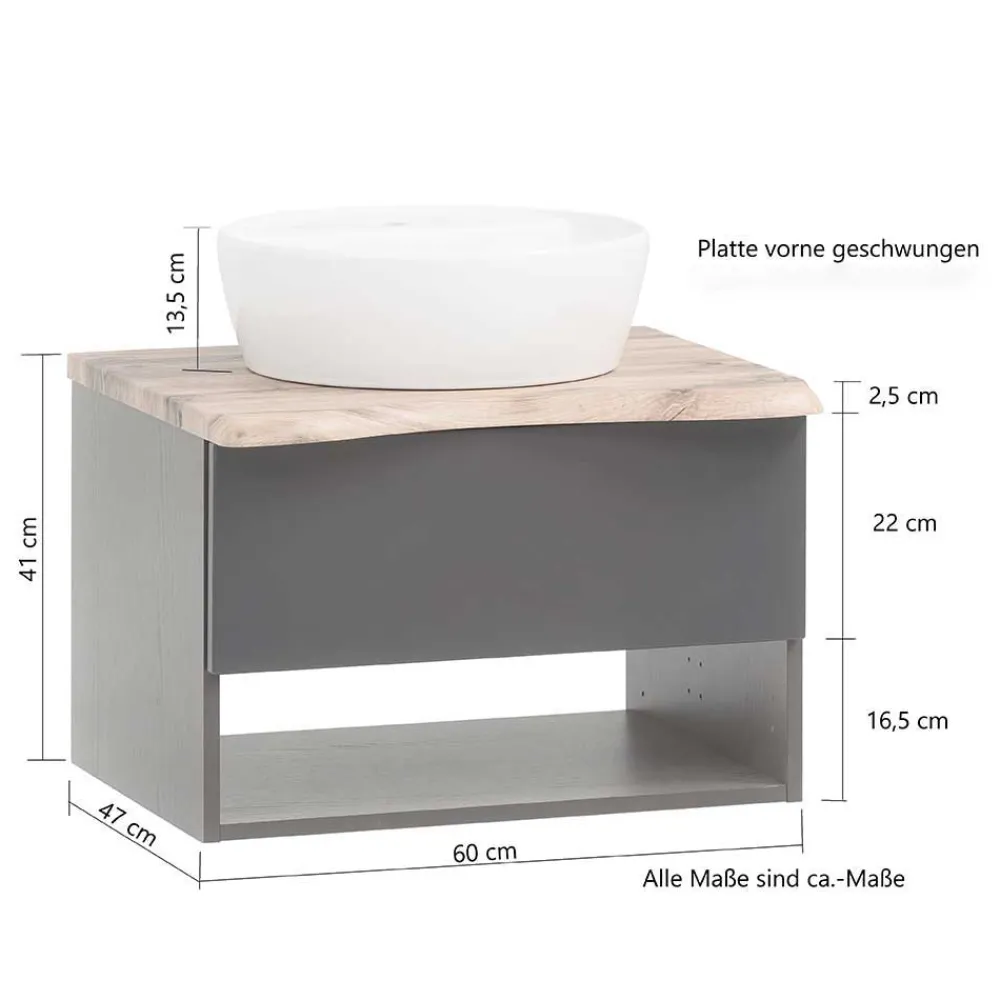 Wohnen Waschtisch|Waschbeckenunterschränke*Hängender Waschtisch mit Baumkante - Tofias