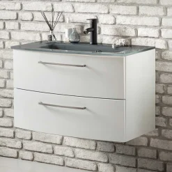 Wohnen Hängender Waschtisch mit Glasbecken in Grau - Anjunica